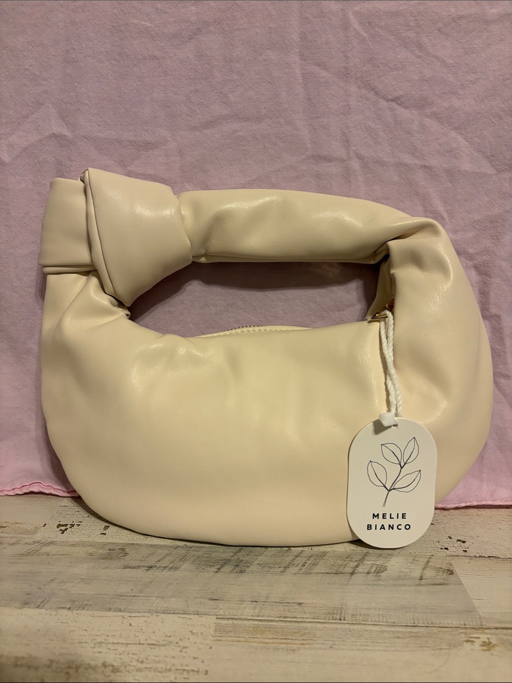NWT Melie Biianco Cream Knot-Handle Shoulder Bag